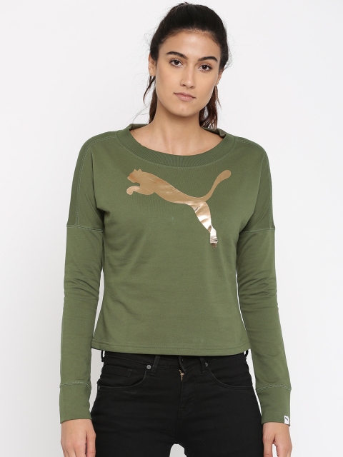 

Puma Women Olive Green Printed Sweatshirt