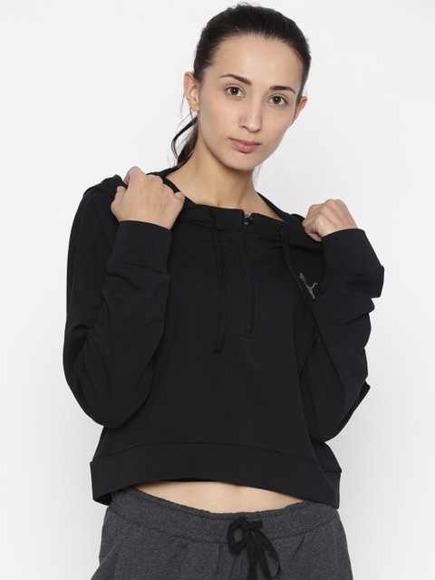 

Puma Women Black Solid Hooded Sweatshirt