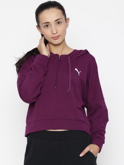 

Puma Women Purple Solid Relaxed Fit TRANSITION Hooded Sweatshirt