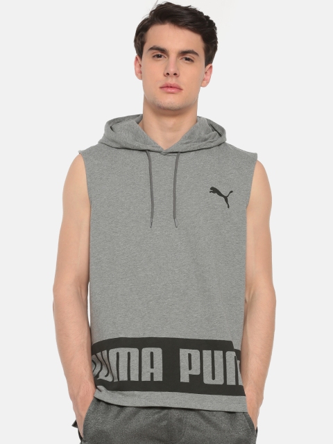 

Puma Men Grey Printed Hooded Sweatshirt