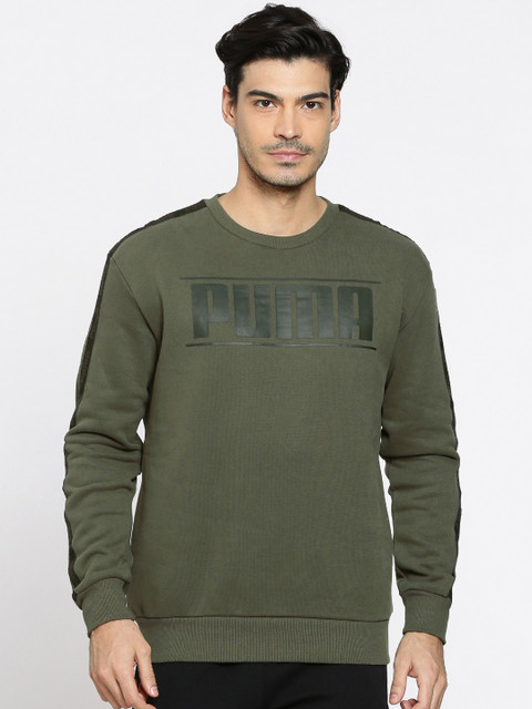 

Puma Men Olive Green Printed Rebel Tape Crew Sweatshirt