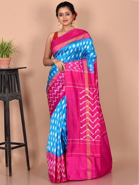 

AllSilks Blue & Pink Pure Silk Pochampally Saree