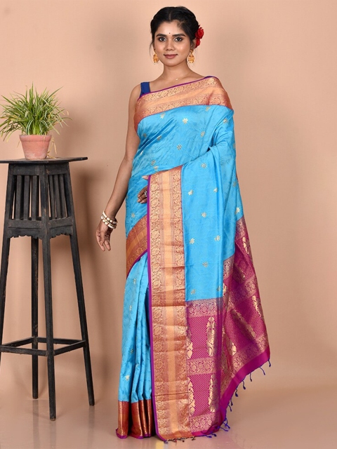 

AllSilks Blue & Purple Woven Design Zari Silk Blend Kanjeevaram Saree