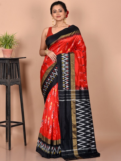 

AllSilks Red & Black Pure Silk Pochampally Saree