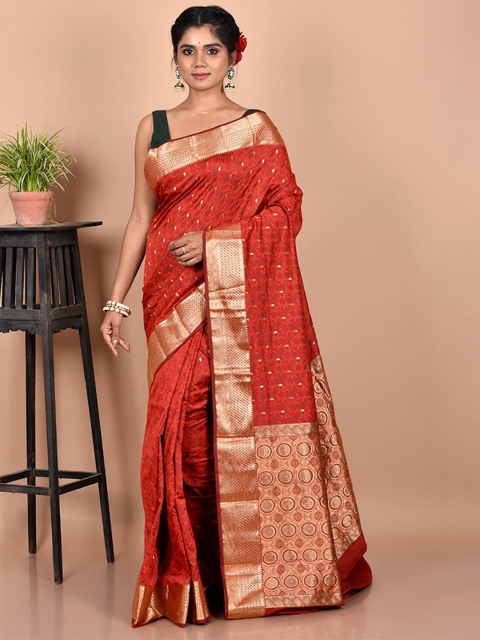 

AllSilks Maroon & Gold-Toned Woven Design Zari Silk Blend Kanjeevaram Saree
