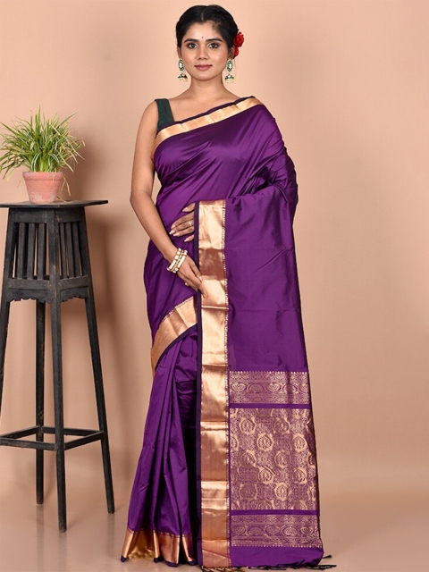 

AllSilks Purple & Gold-Toned Zari Silk Blend Kanjeevaram Saree