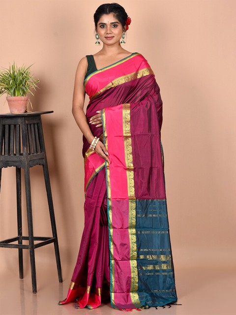 

AllSilks Red & Blue Woven Design Zari Silk Blend Kanjeevaram Saree