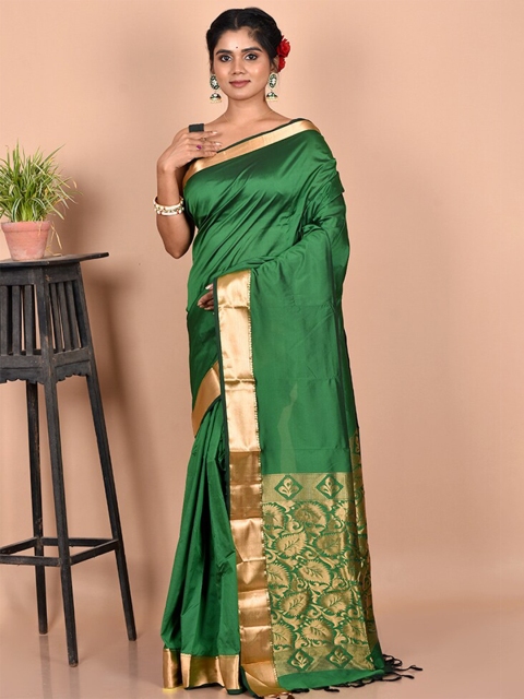 

AllSilks Green & Gold-Toned Zari Silk Blend Kanjeevaram Saree
