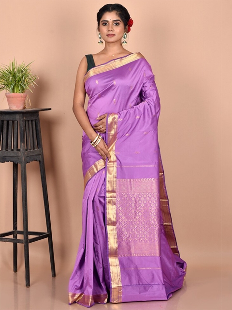 

AllSilks Mauve & Gold-Toned Woven Design Zari Silk Blend Kanjeevaram Saree
