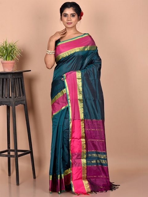 

AllSilks Green & Magenta Zari Silk Blend Kanjeevaram Saree