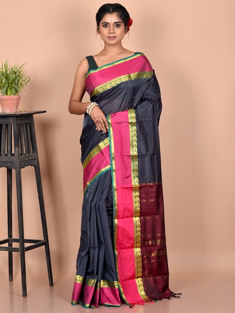 

AllSilks Grey & Pink Zari Silk Blend Kanjeevaram Saree