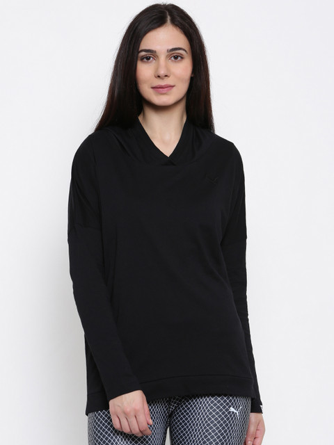 

Puma Women Black Solid Hooded ESS Hooded Cover Up Sweatshirt