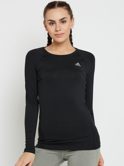

ADIDAS Women Black TechFit LS Solid Fitted Top