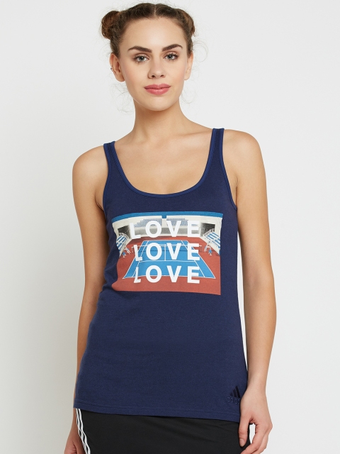 

ADIDAS Women Navy New York Graphic Printed Tank Top, Navy blue