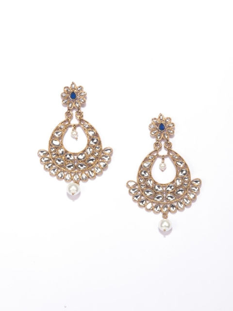 

Fida Gold-Toned & White Teardrop Shaped Drop Earrings