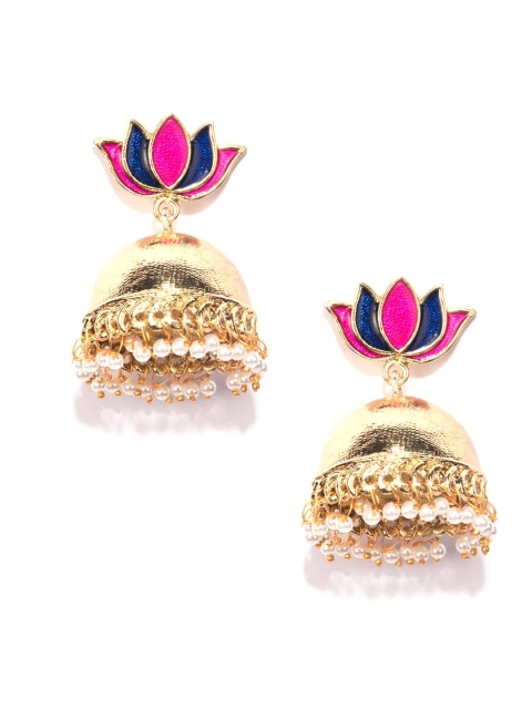 

Fida Gold-Toned & Pink Floral Jhumkas