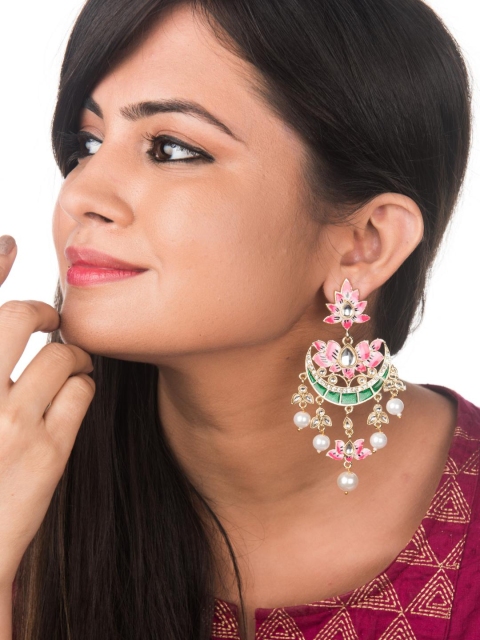 

Fida Gold-Toned & Pink Crescent Shaped Chandbalis