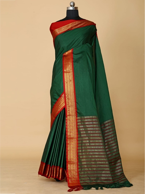 

BESUCHER Green & Red Zari Silk Cotton Banarasi Saree