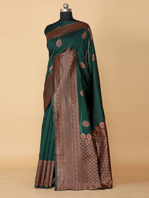 

BESUCHER Green & Gold-Toned Woven Design Zari Art Silk Kanjeevaram Saree