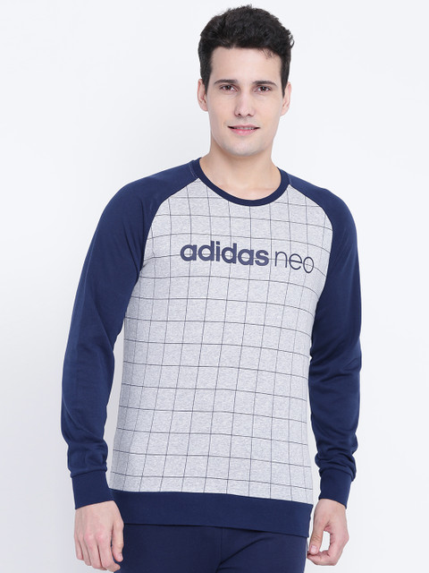 

ADIDAS NEO Men Grey Melange CE Checked Sweatshirt
