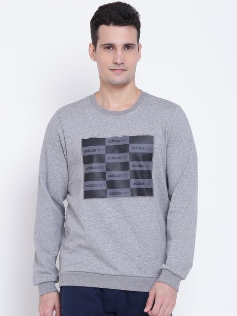 

ADIDAS NEO Men Grey Melange Favorites Fleece Graphic Printed Sweatshirt