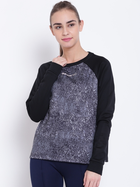 

ADIDAS NEO Women Black & Grey Studio All Over print Printed Sweatshirt