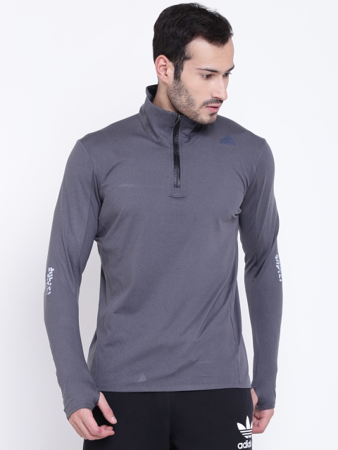 

ADIDAS Men Grey SN 1/2 ZIP Solid High Neck Running T-shirt