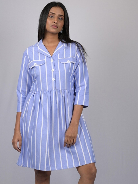 

OWO THE LABEL Blue Striped Shirt Dress