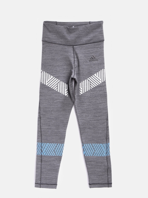 

ADIDAS Girls Grey Training TR Ultimate Printed Tights, Grey melange