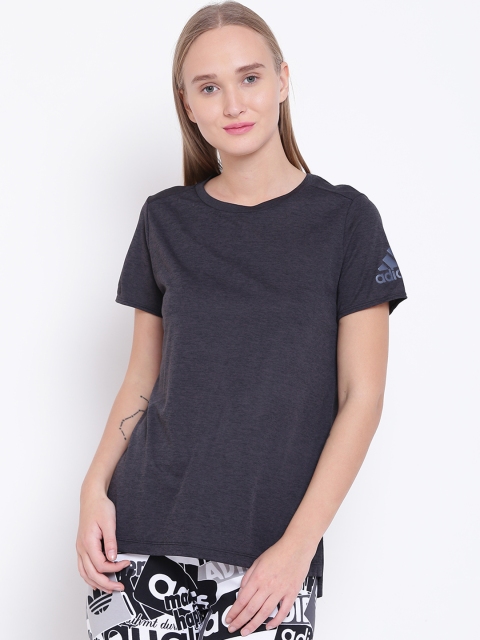 

ADIDAS Women Charcoal Grey Core Chill Solid Round Neck T-shirt