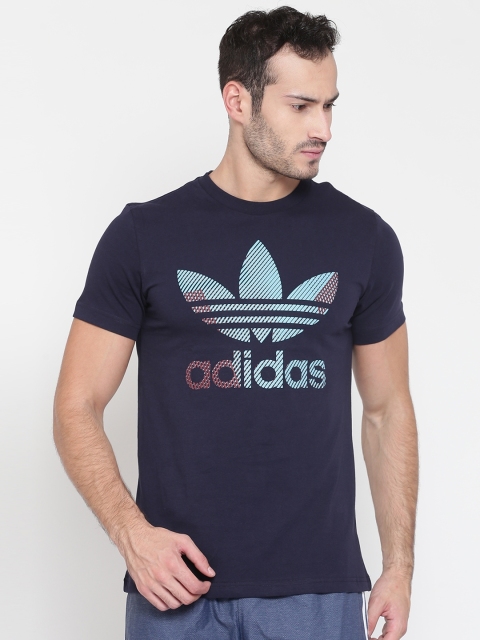 

ADIDAS Originals Men Navy TREFOIL 1 Brand Print Round Neck T-shirt, Navy blue