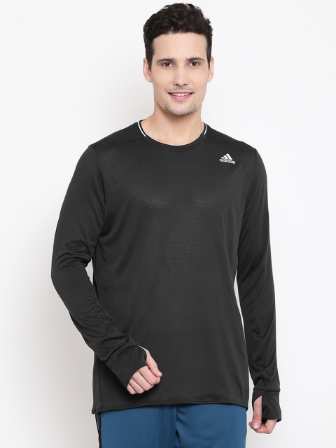 

ADIDAS Men Charcoal Solid Round Neck T-shirt