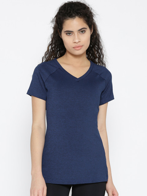 

ADIDAS Women Navy Blue Freelift Solid V-Neck T-shirt