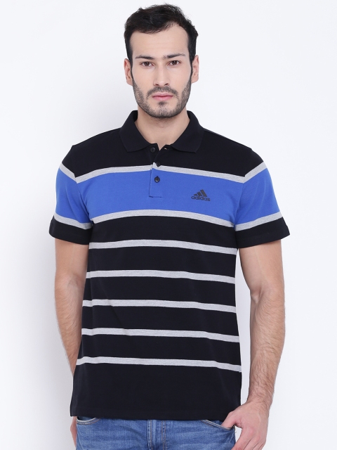 

ADIDAS Men Black & Blue TP ST 1 Striped Polo Collar T-shirt