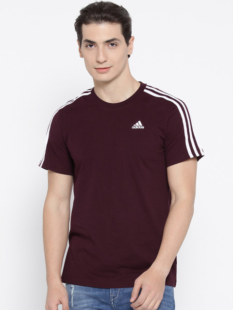 

ADIDAS Men Burgundy Essentials 3 Stripes Round Neck T-shirt