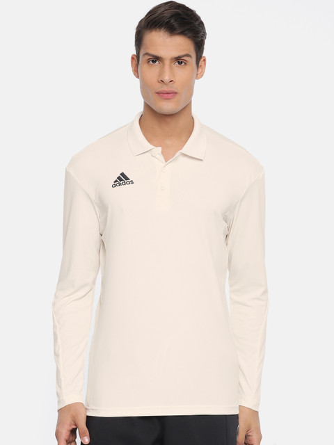 

ADIDAS Men Off-White Solid Polo Collar LS B Cricket T-shirt