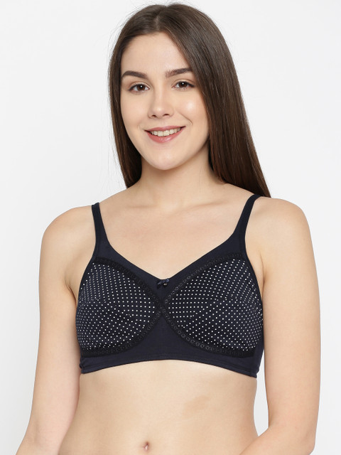

Enamor Navy Blue Full Coverage Plush Comfort Non-Padded Wirefree Everyday Bra A016