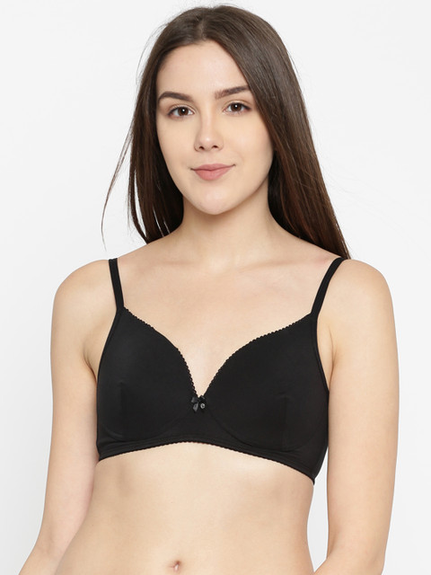 

Enamor Black Solid Non-Wired Lightly Padded Everyday Bra A171
