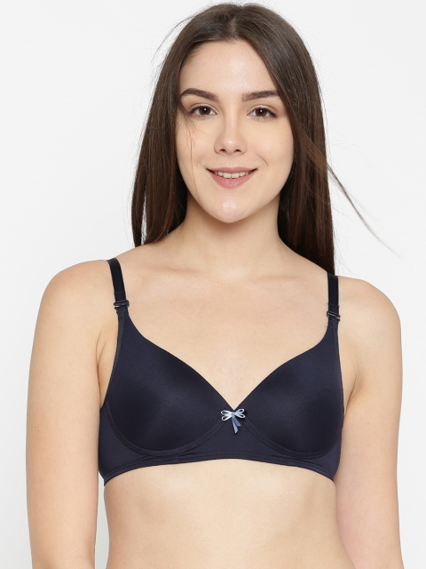 

Enamor Navy Blue Solid Non-Wired Lightly Padded Everyday Perfect Plunge T-Shirt Bra F023