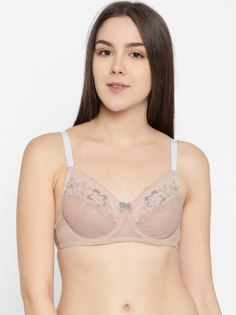

Enamor Peach-Coloured Lace Underwired Non Padded Everyday Bra