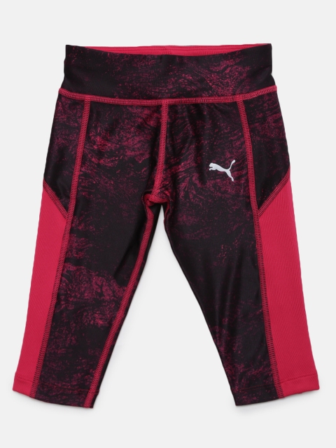 

Puma Girls Coral Red & Black Printed Active AOP 3/4th Tights