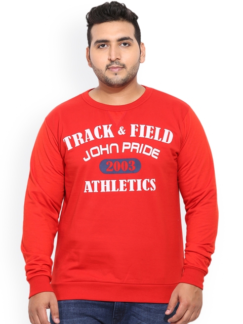 

John Pride Plus Size Men Red Printed Sweatshirt