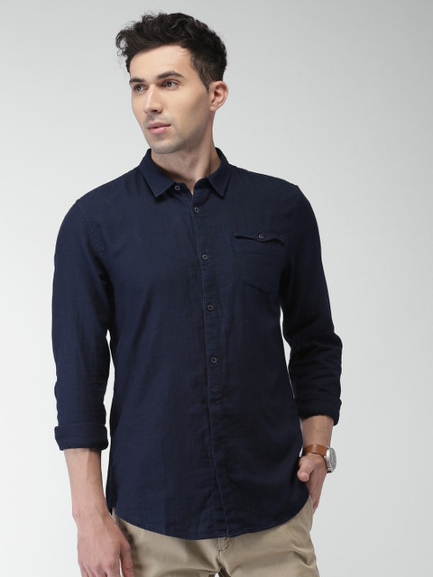

Scotch & Soda Men Navy Blue Comfort Regular Fit Solid Casual Shirt