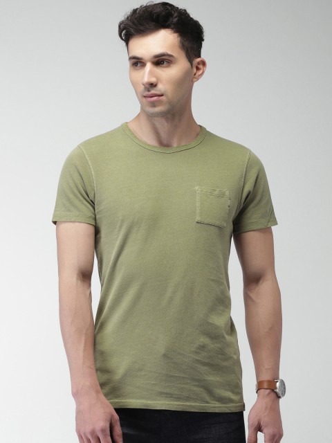 

Scotch & Soda Men Olive Green Solid T-shirt