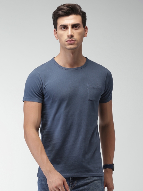 

Scotch & Soda Men Blue Solid Round Neck T-shirt
