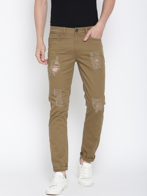 

SF JEANS by Pantaloons Men Olive Brown Regular Fit Mid-Rise Mildly Distressed Jeans