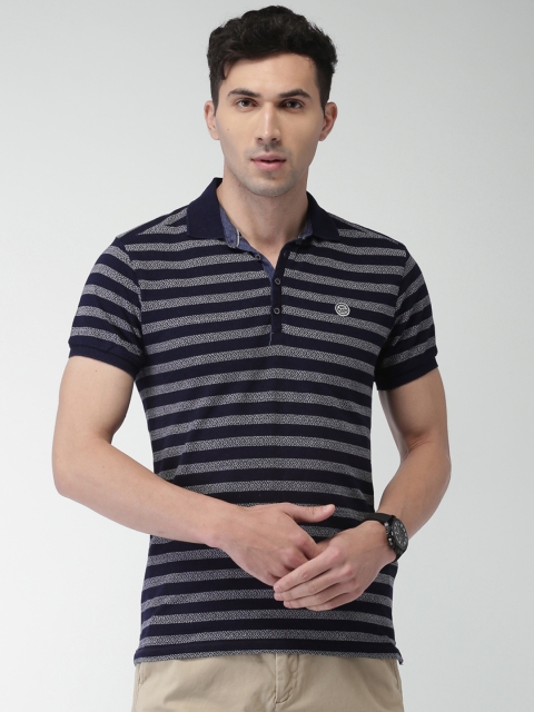 

Scotch & Soda Men Blue Striped Polo Collar T-shirt