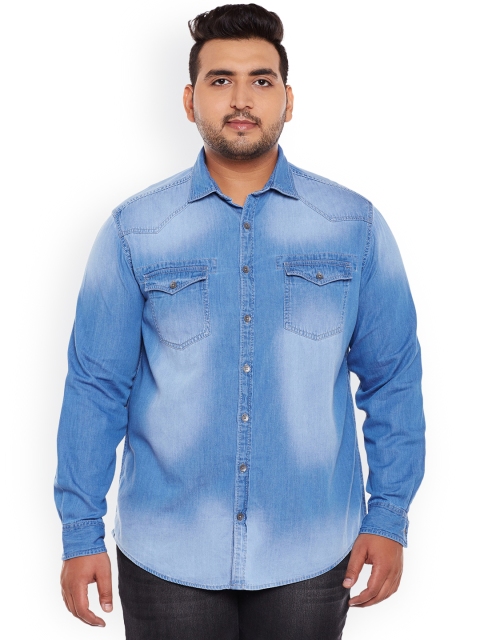 

ALTOMODA by Pantaloons Plus Size Men Blue Faded Regular Fit Chambray Casual Shirt