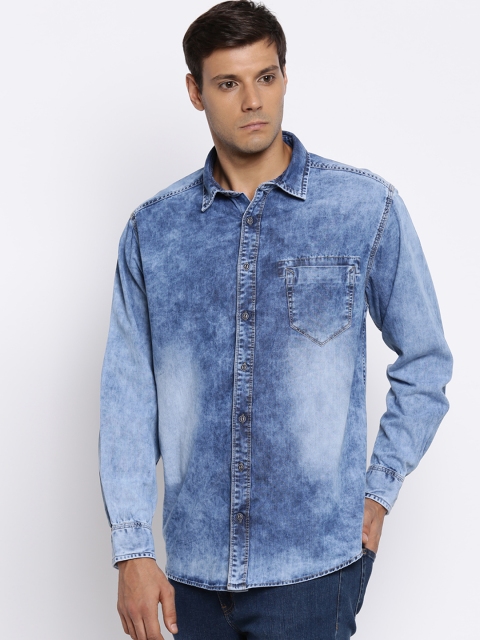 

ALTOMODA by Pantaloons Plus Size Men Blue Regular Fit Faded Casual Shirt