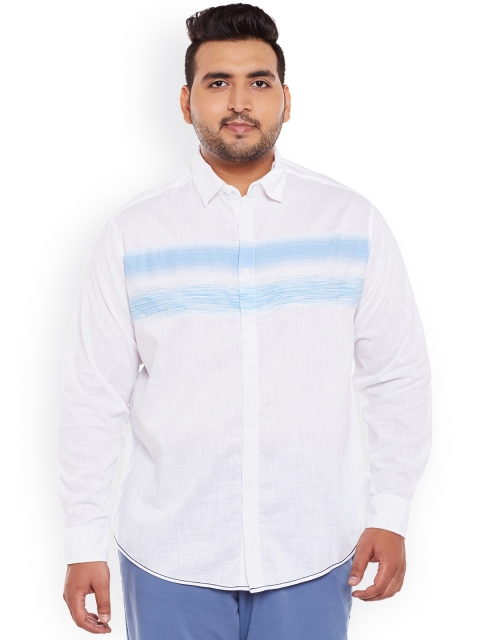 

ALTOMODA by Pantaloons Plus Size Men White Blue Regular Fit Striped Casual Shirt